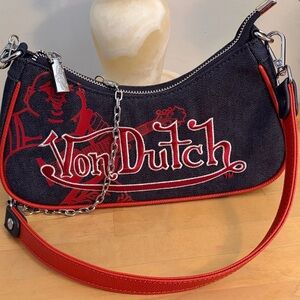 Von Dutch Free Religion Hobo Purse Dark Denim and Red #2